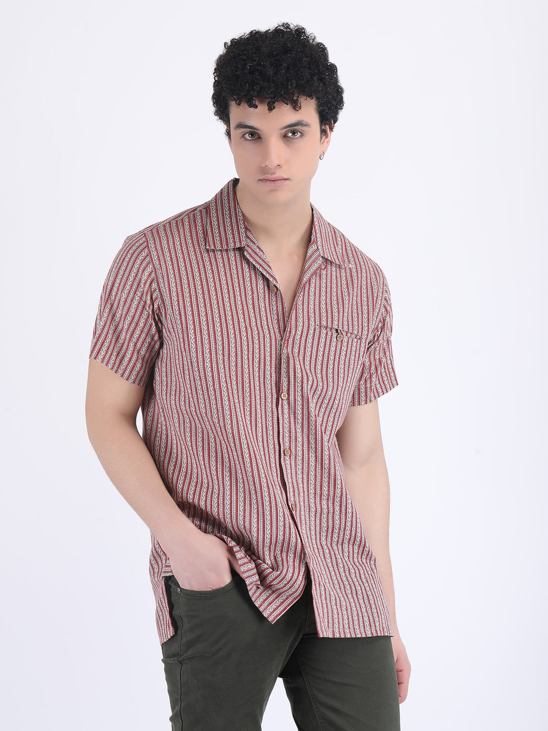 COTTON  SUMMER SHIRT IN STRIPED GREY RED