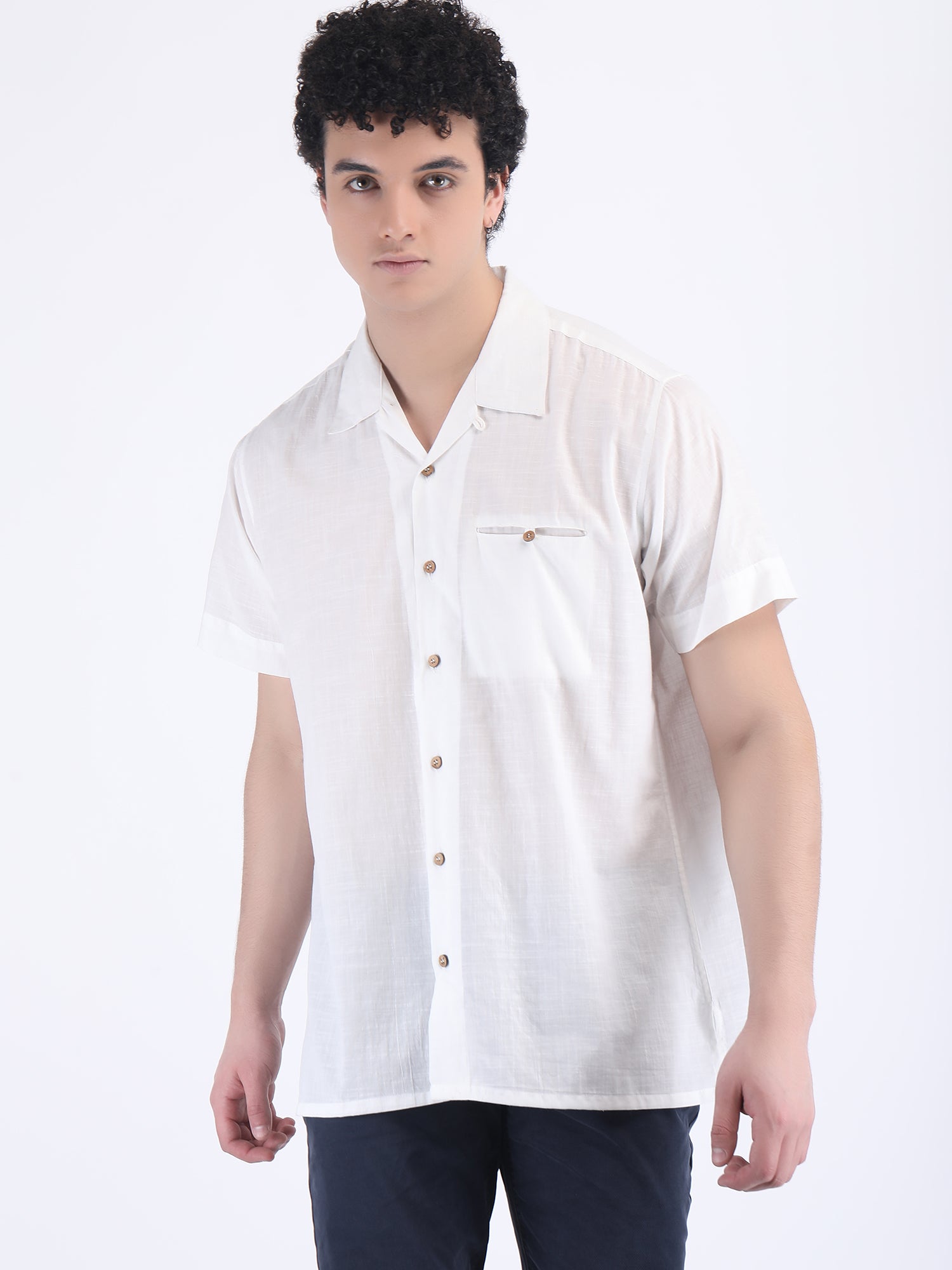 COTTON SLUB LIGHT WEIGHT SUMMER SHIRT IN WHITE