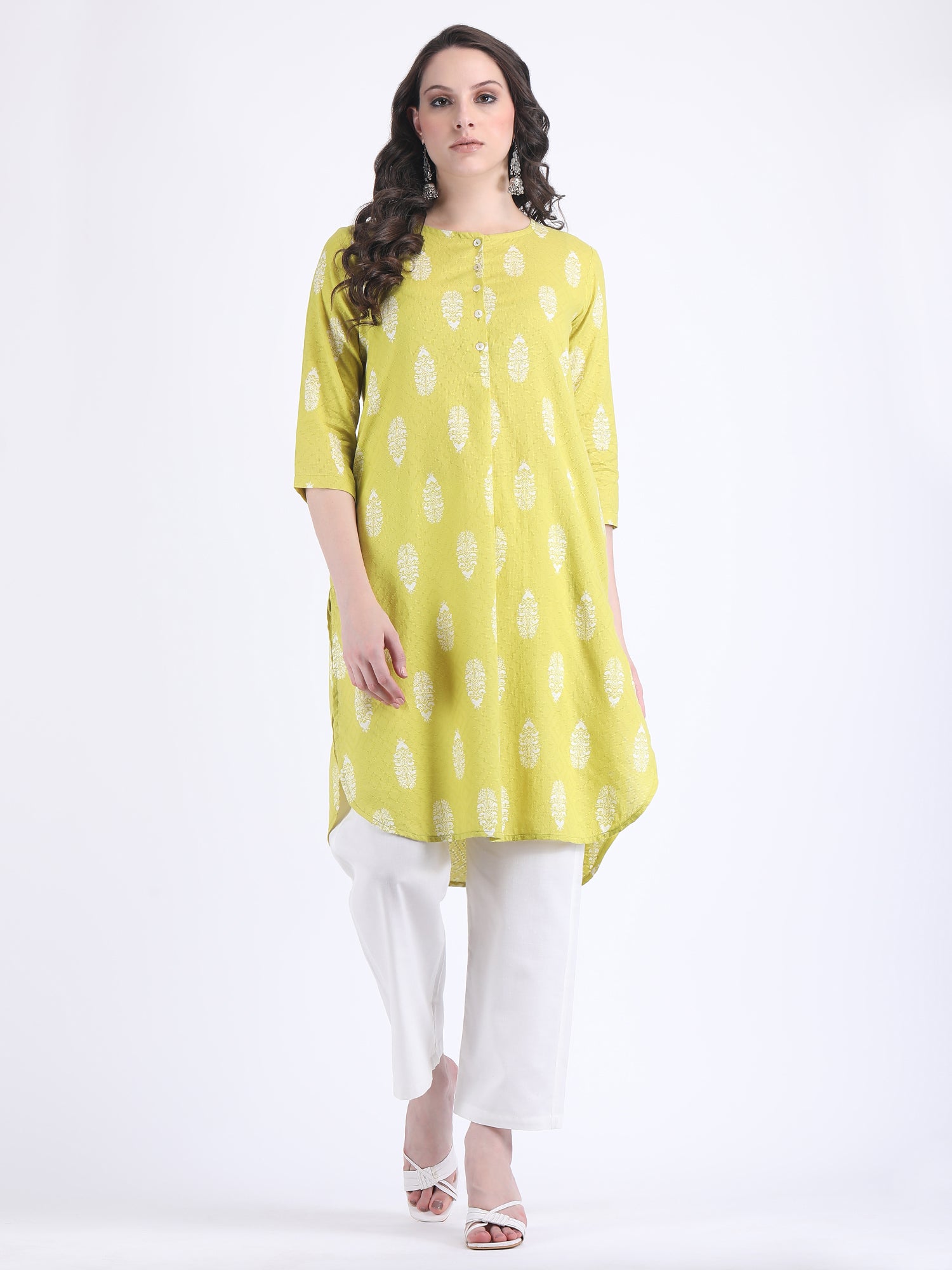 COTTON SELF WOVEN CHOGA KURTA SET APPLE GREEN