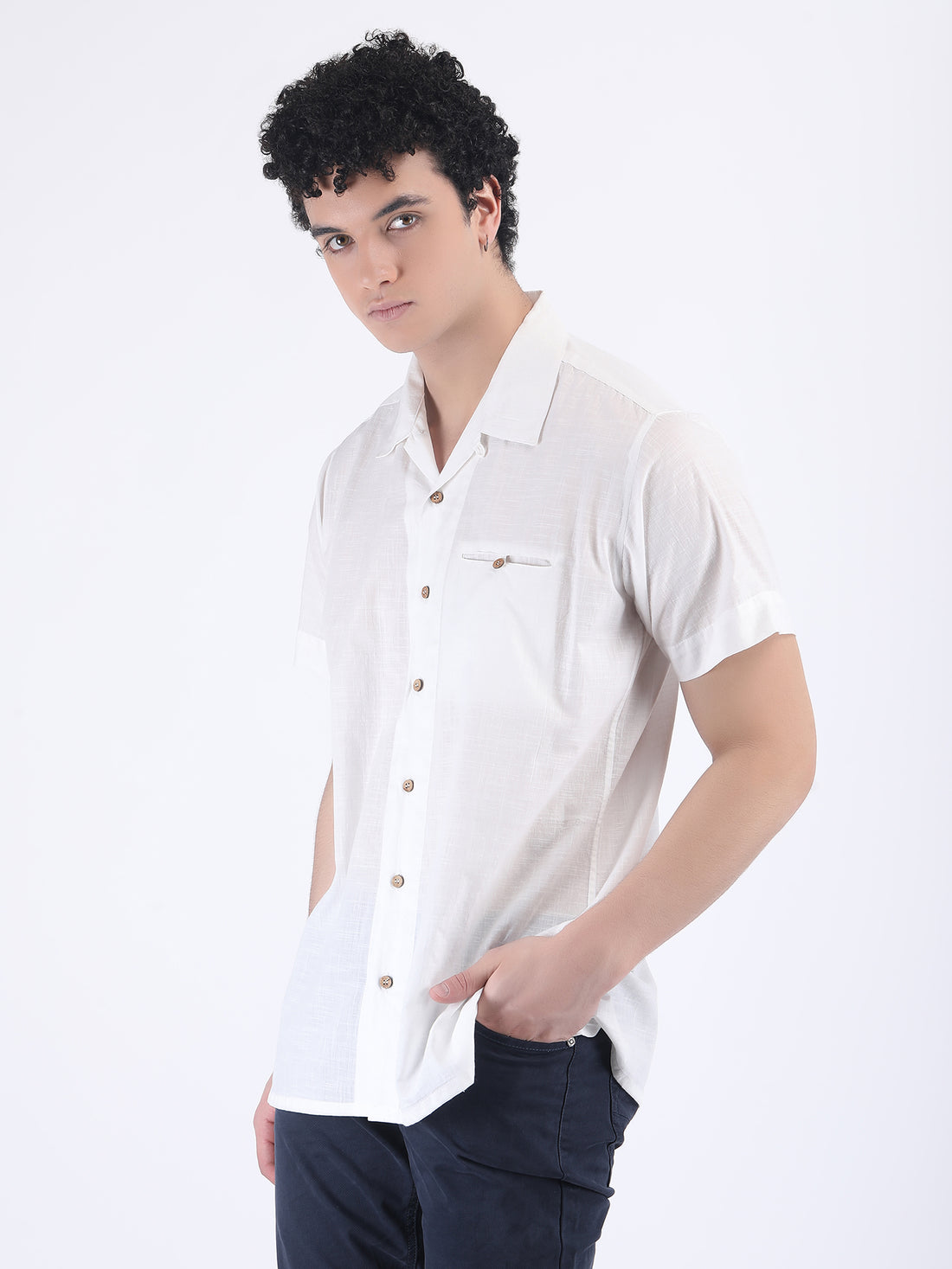 COTTON SLUB LIGHT WEIGHT SUMMER SHIRT IN WHITE