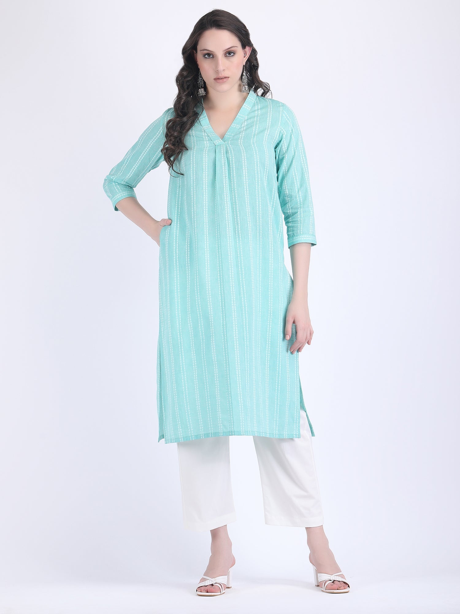 COTTON HANDLOOM COMFORT WEAR KURTA SET BEACH GRASS