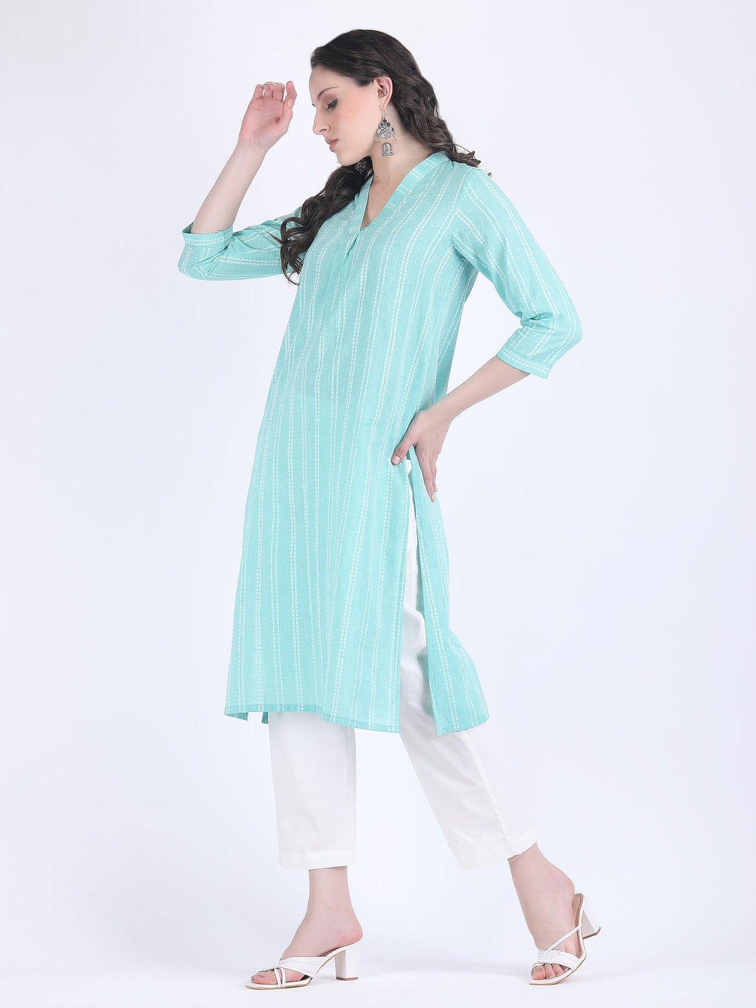 COTTON HANDLOOM COMFORT WEAR KURTA SET BEACH GRASS