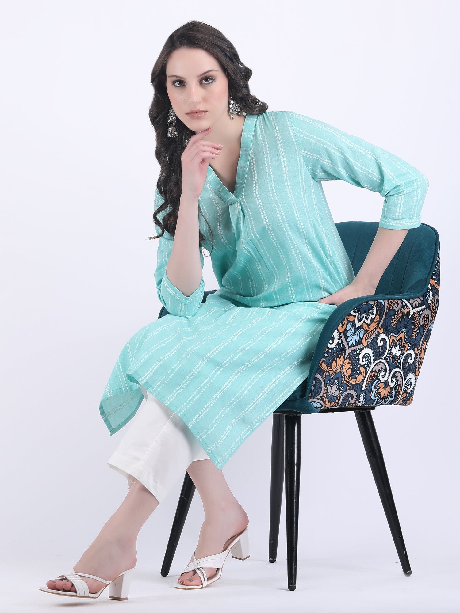 COTTON HANDLOOM COMFORT WEAR KURTA SET BEACH GRASS