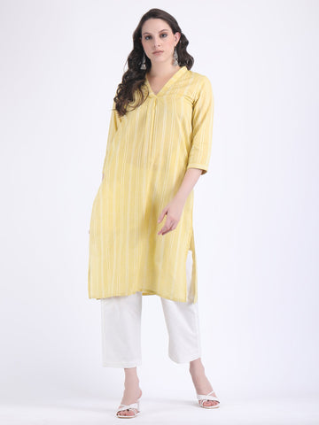 COTTON HANDLOOM COMFORT WEAR KURTA SET FRENCH VANILLA