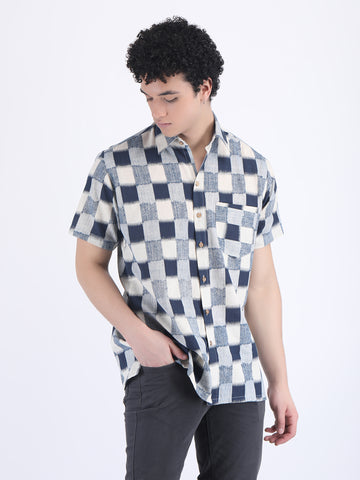 COTTON FLEX CHECK SUMMER SHIRT IN NAVY