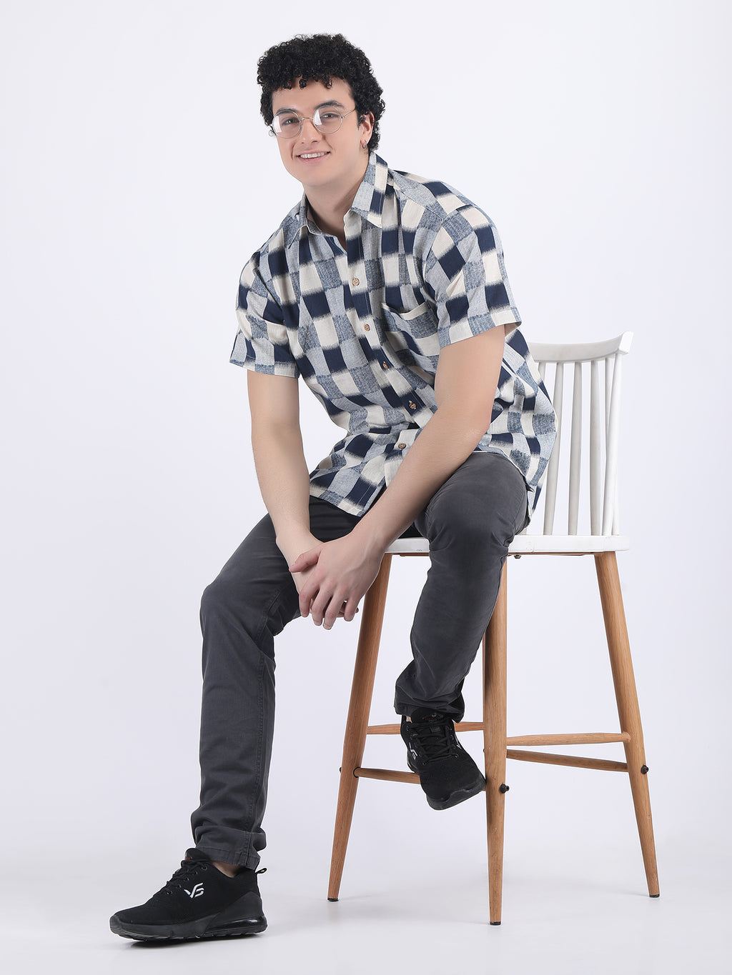 COTTON FLEX CHECK SUMMER SHIRT IN NAVY