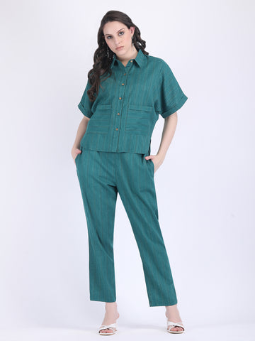 COTTON FLEX SELF STRIPED COORD SET ALPINE GREEN