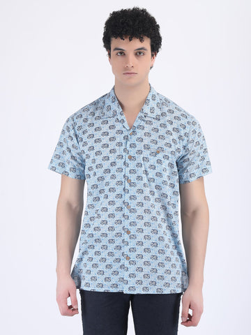 COTTON PRINT SUMMER SHIRT IN BLUE ELEPHANT