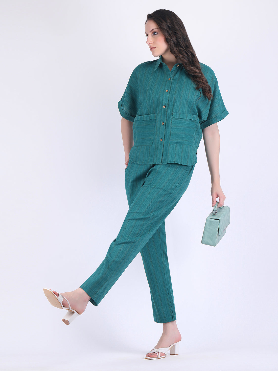 COTTON FLEX SELF STRIPED COORD SET ALPINE GREEN