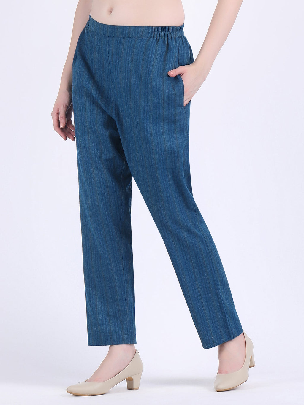 COTTON FLEX SELF STRIPED COORD SET NAVY
