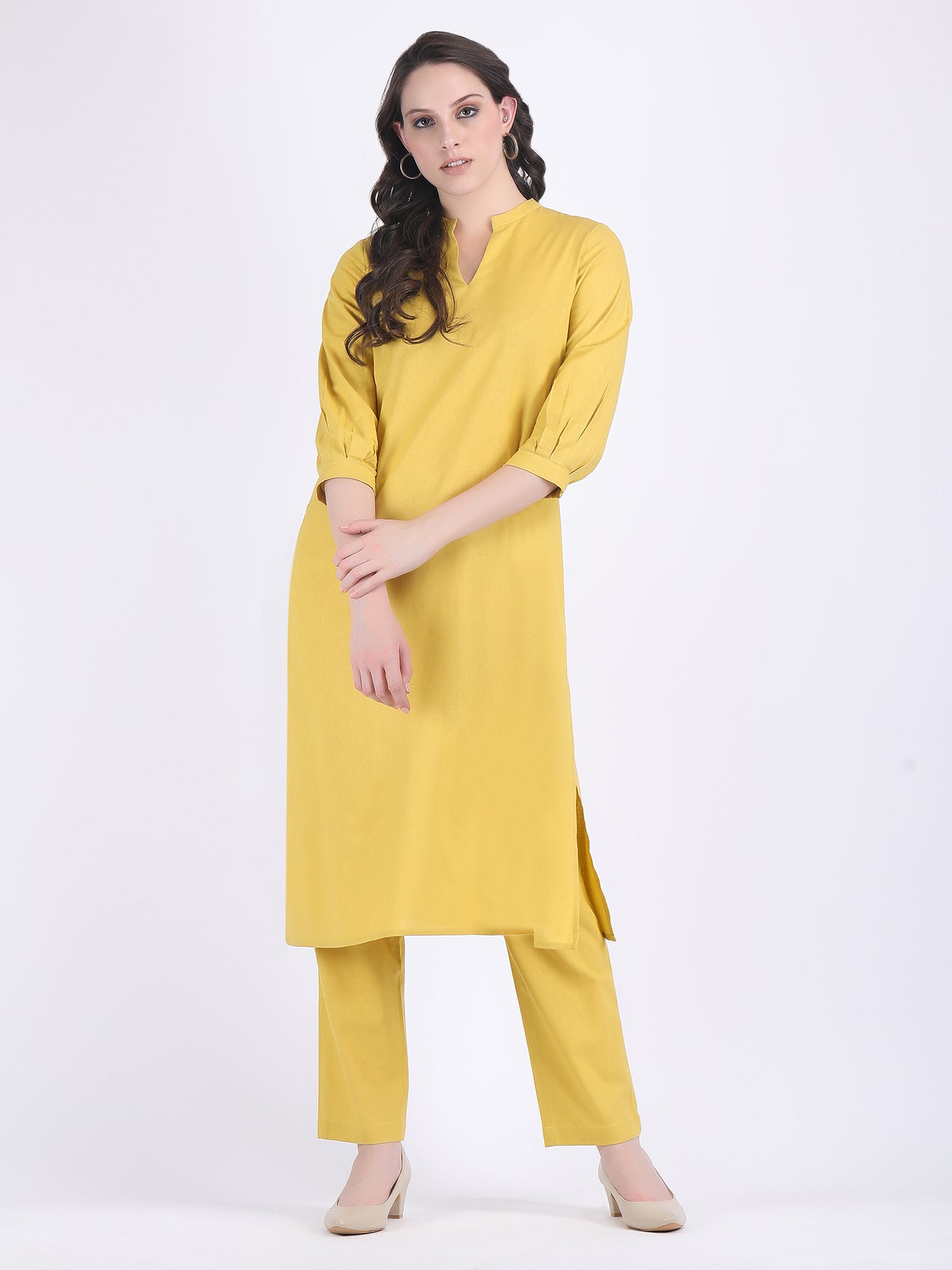 COTTON FLEX COMFORT WEAR KURTA SET LEMON CURRY