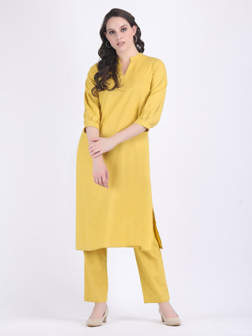 COTTON FLEX COMFORT WEAR KURTA SET LEMON CURRY