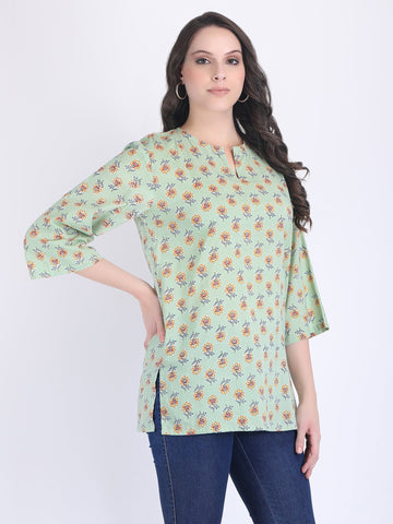 COTTON PRINT KURTI COLOUR GREEN