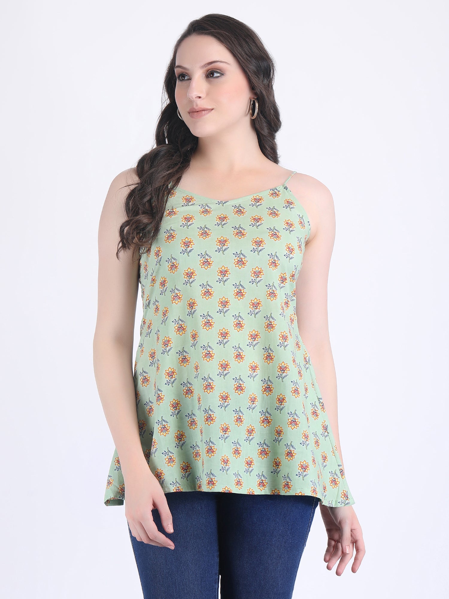 COTTON SUNFLOWER PRINT KURTI WITH SHOULDER STRINGS