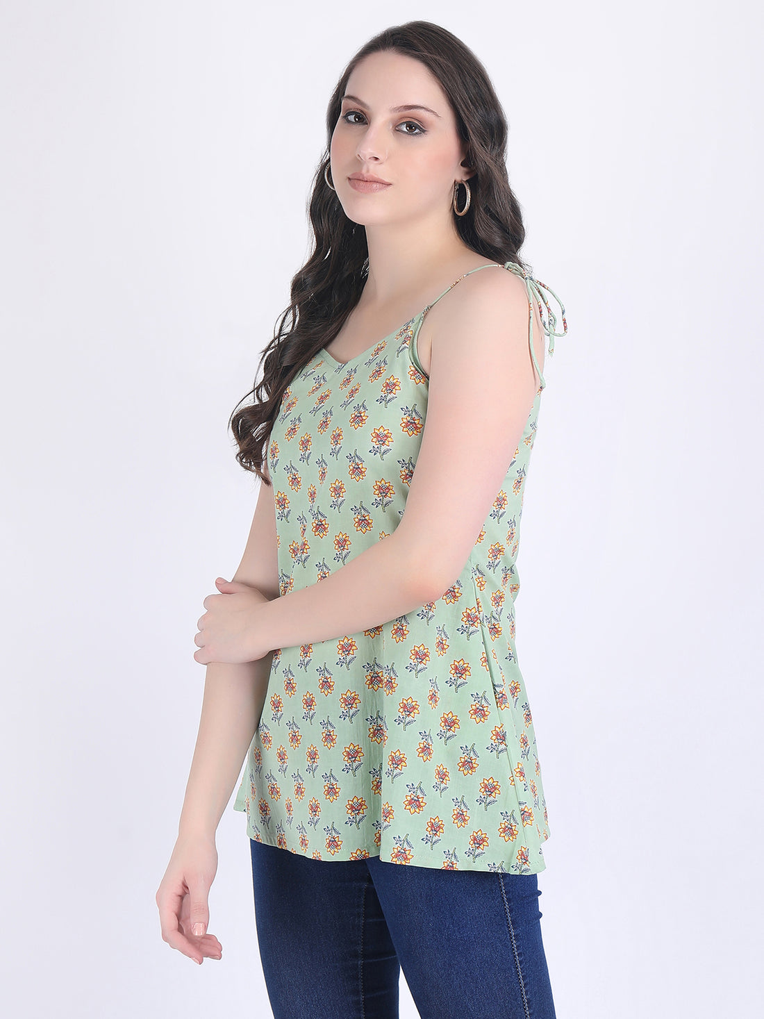 COTTON SUNFLOWER PRINT KURTI WITH SHOULDER STRINGS