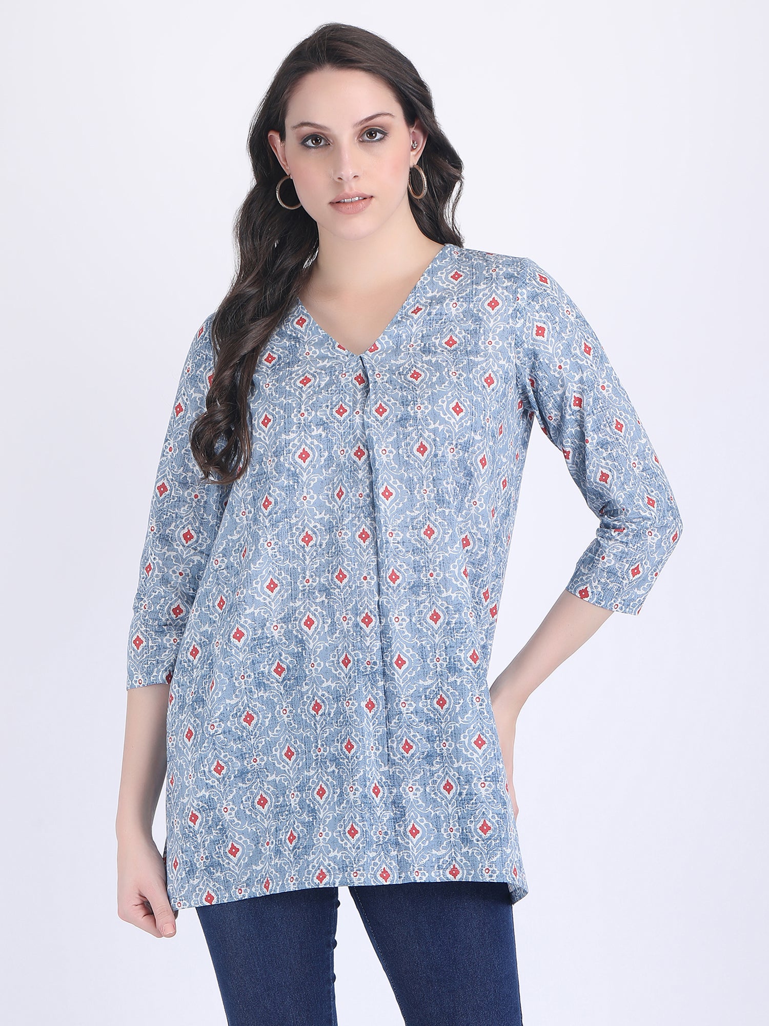 COTTON PRINT A LINE KURTI SKY BLUE