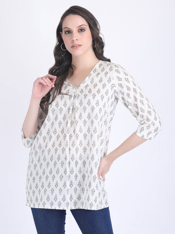 COTTON PRINT A LINE KURTI OFF WHITE GREY