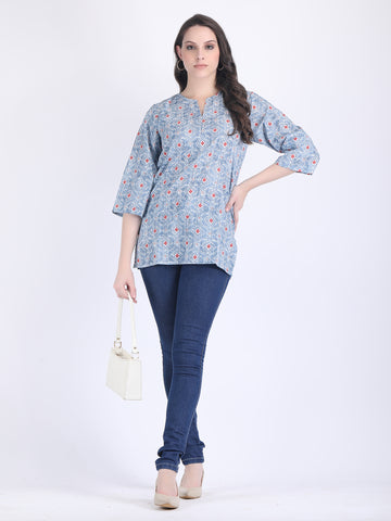 COTTON PRINT KURTI COLOUR SKY BLUE