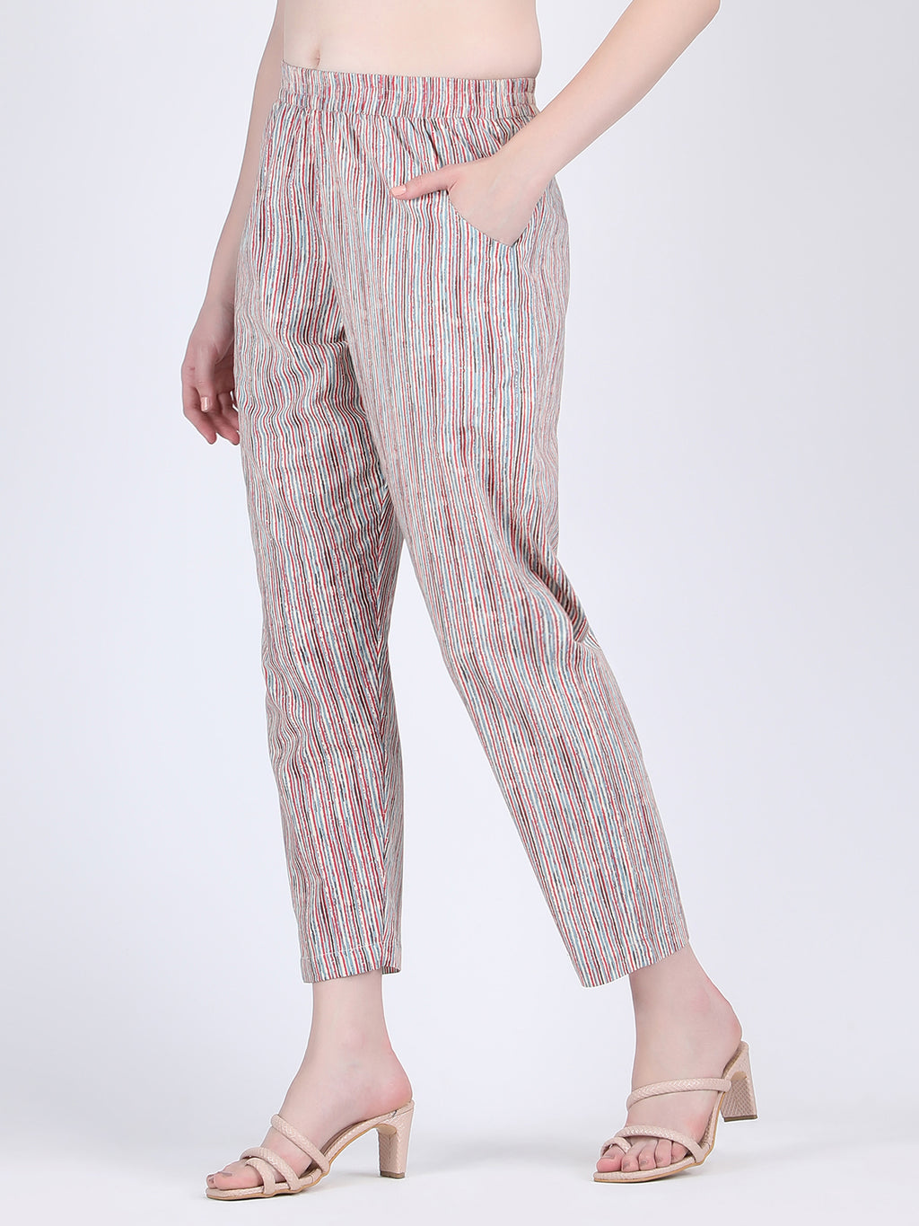 COTTON PAISLEY PRINT BOX PLEATS KURTA WITH PENCIL PANTS BLUE