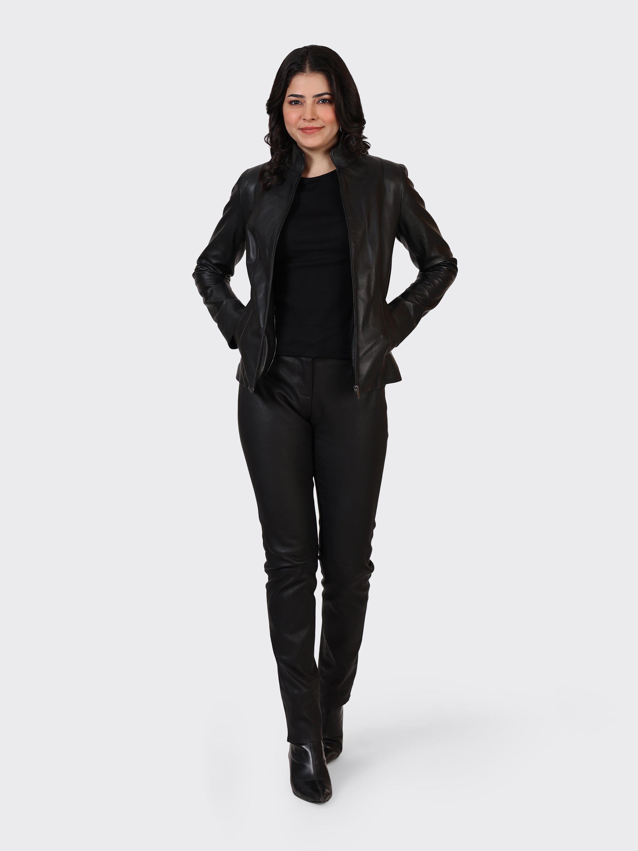 LADIES LEATHER JACKET-BLACK