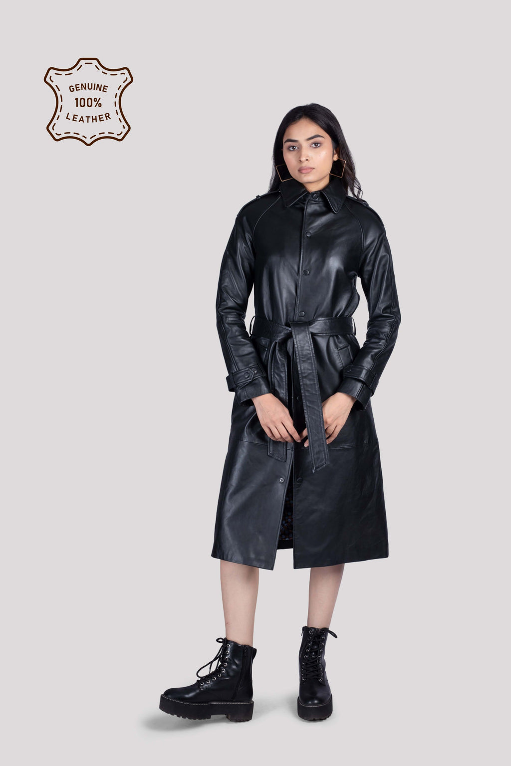 LADIES LEATHER LONG COAT