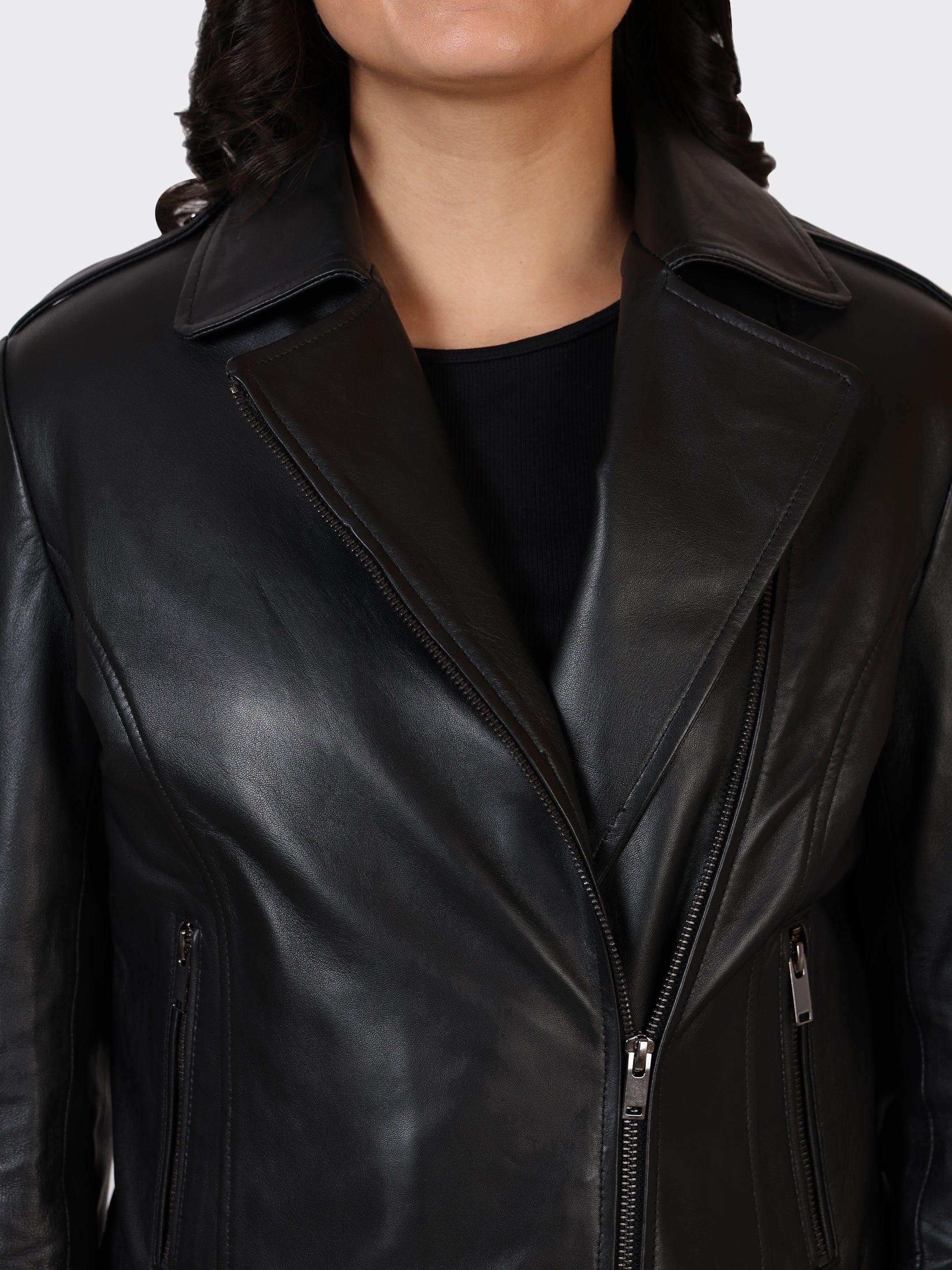 LADIES LEATHER JACKET-BLACK