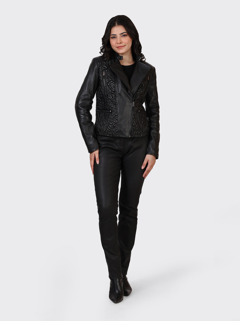 LADIES LEATHER JACKET-BLACK