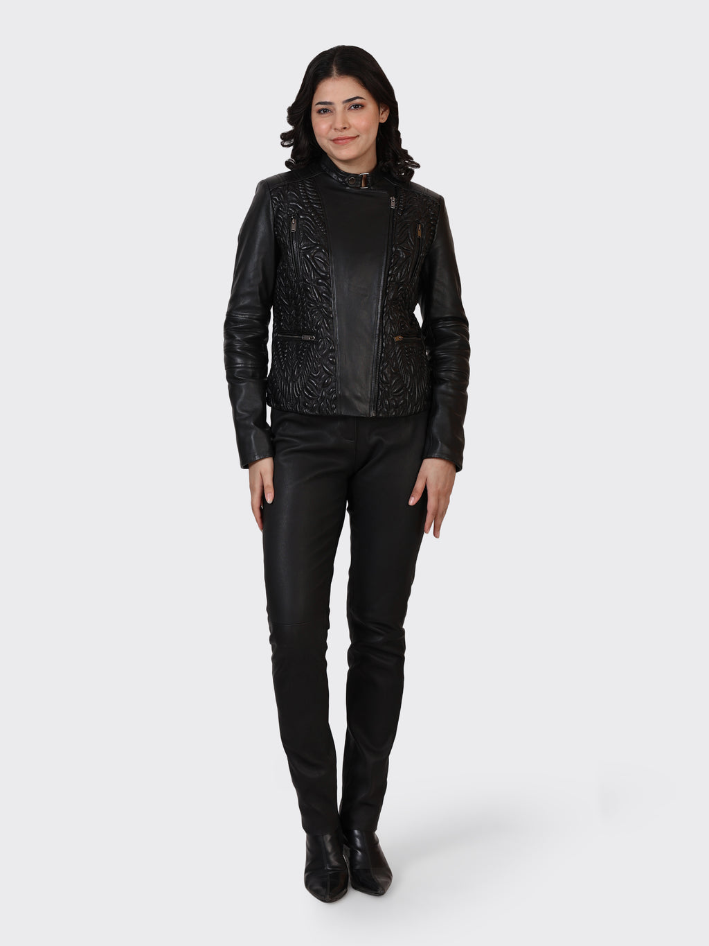 LADIES LEATHER JACKET-BLACK