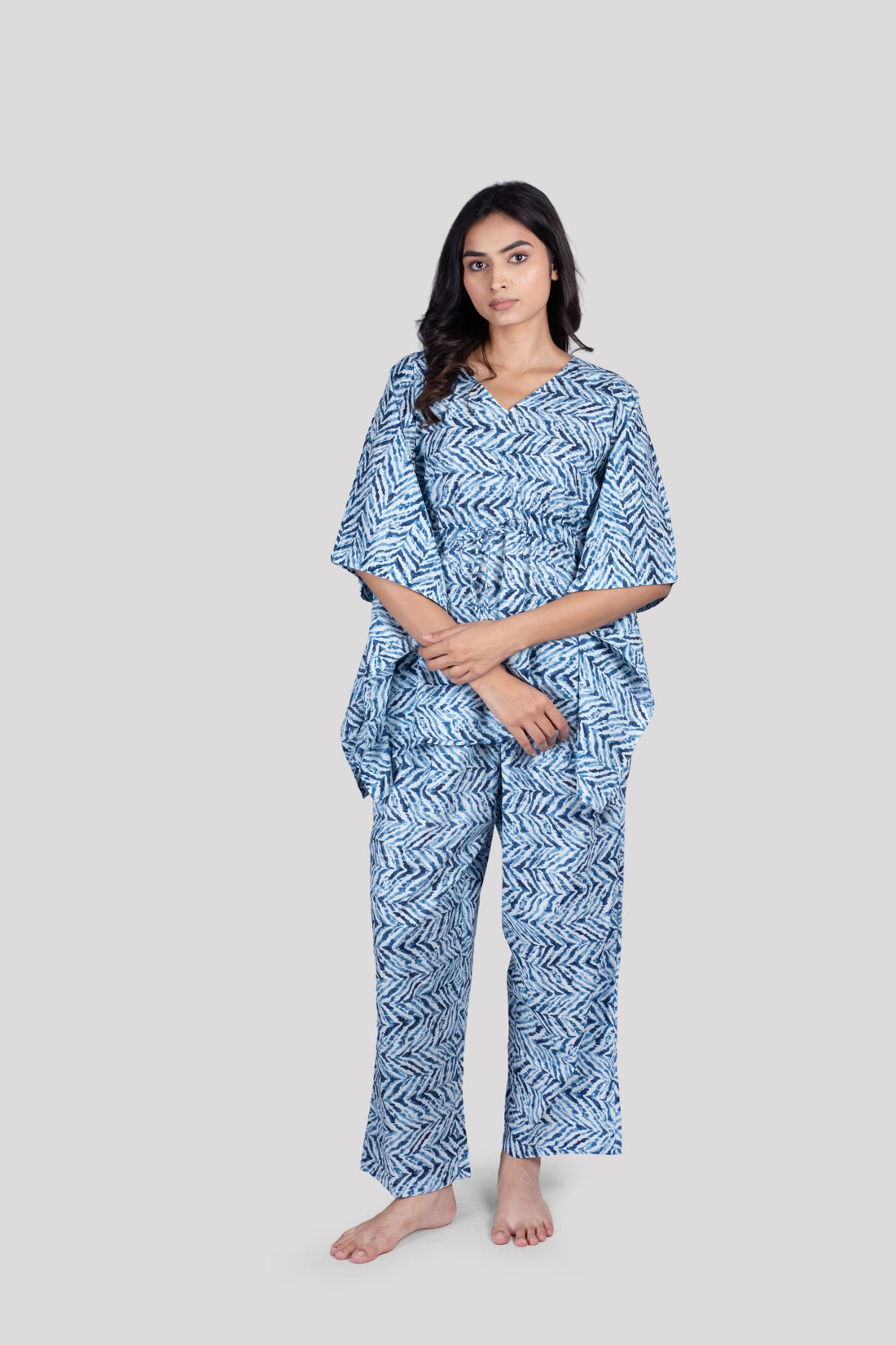 WOMEN SOFT COTTON SHORT KAFTAN NIGHT SUIT SET