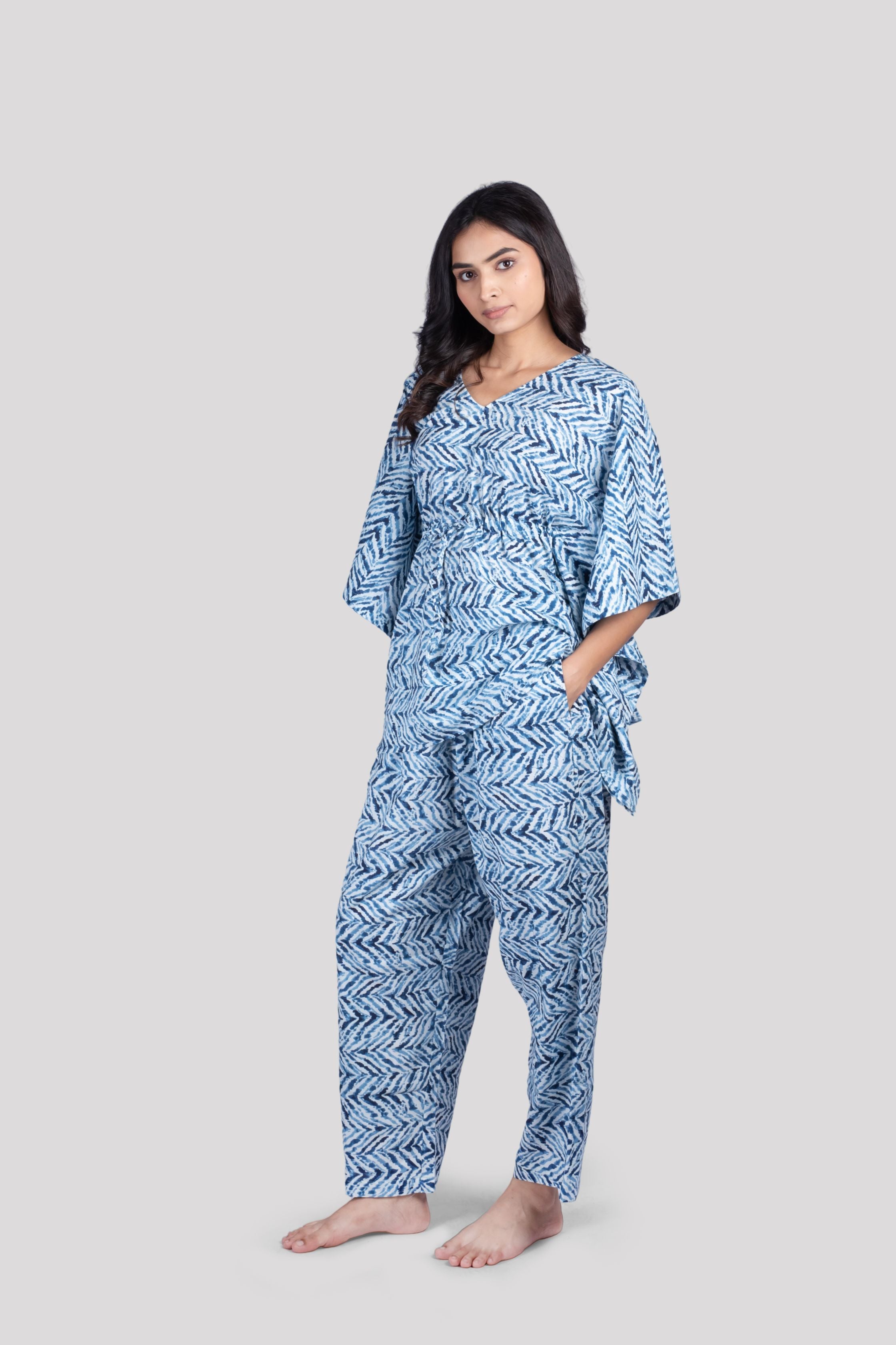 cotton kaftan night dress Premium Cotton Kaftan White Blue