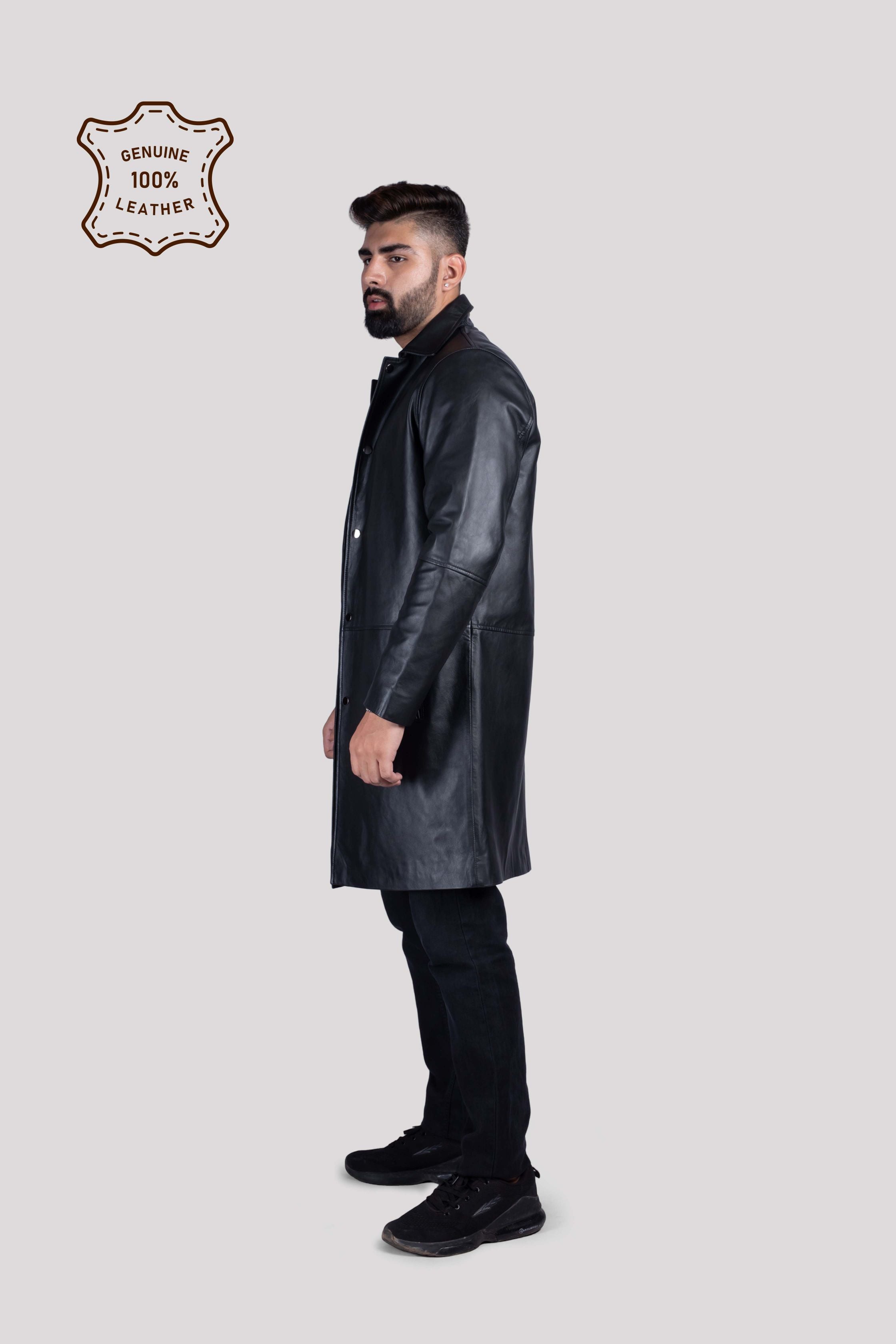 MENS LEATHER LONG JACKET