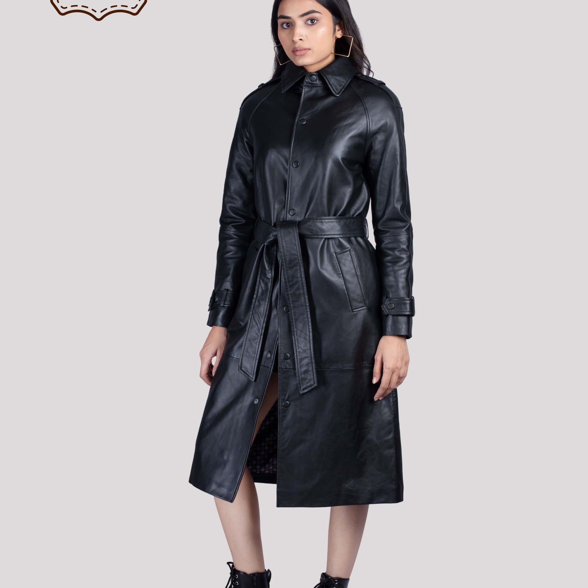 LADIES LEATHER LONG COAT