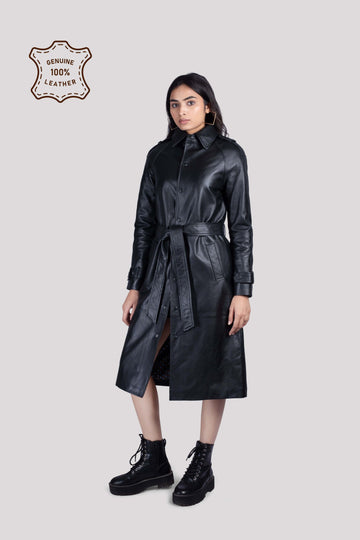 LADIES LEATHER LONG COAT