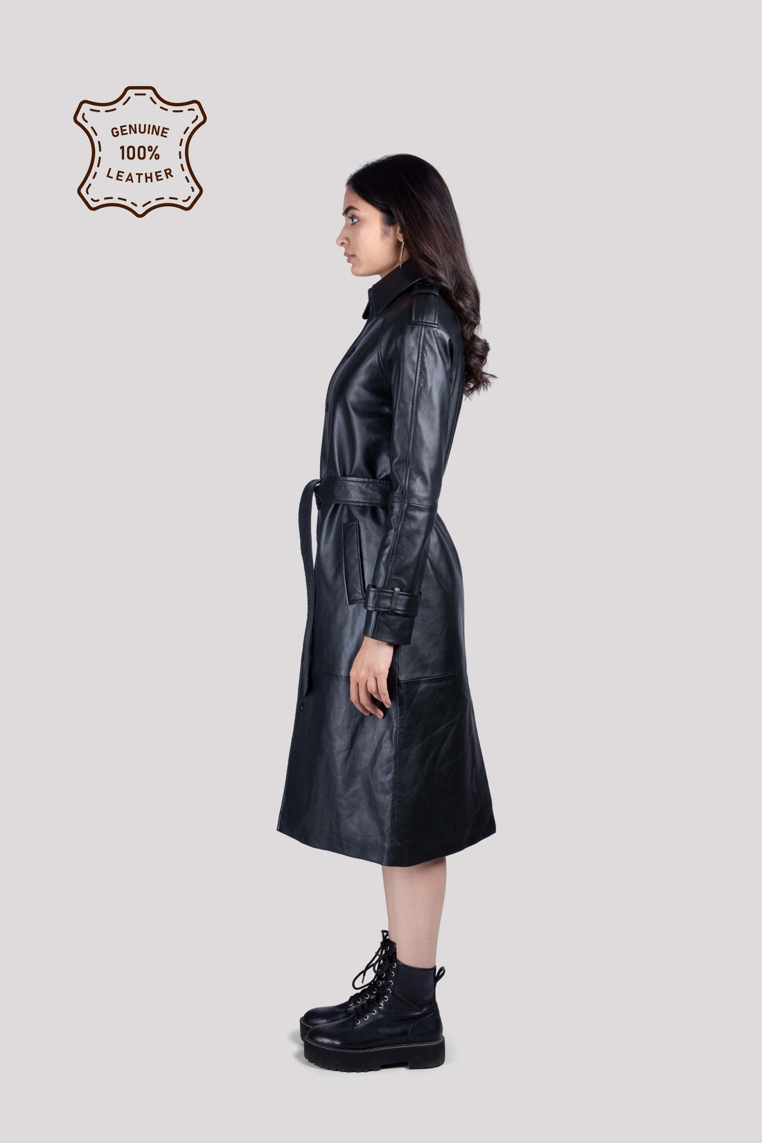 LADIES LEATHER LONG COAT