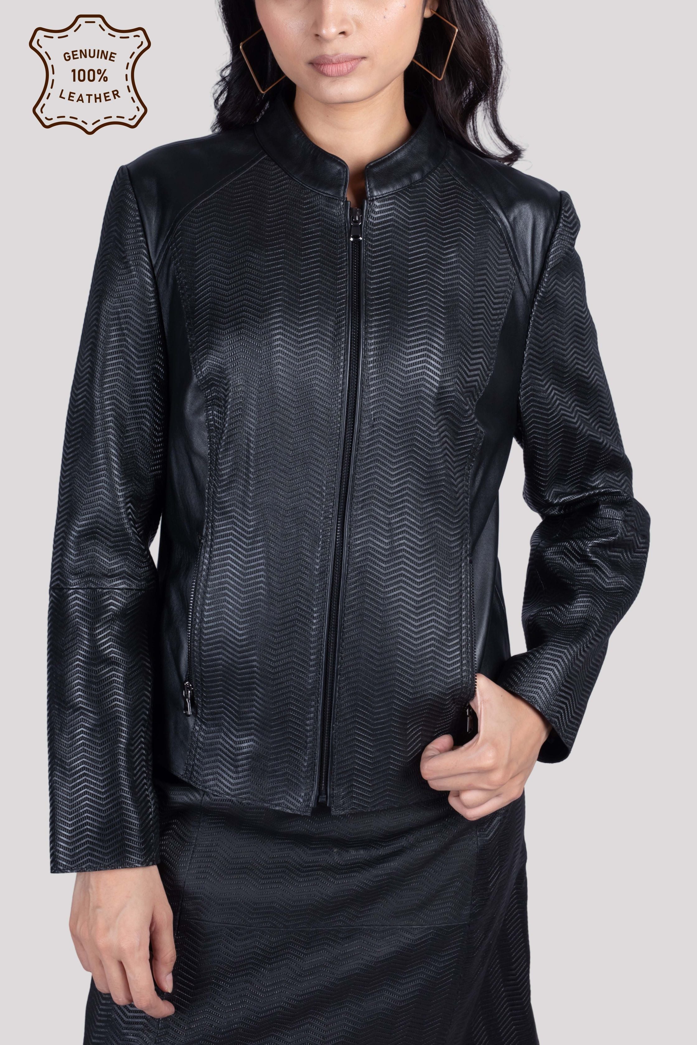 LADIES LEATHER JACKET WITH PRINT ON LEATHER