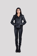 WOMEN LAPEL COLLAR SOLID LEATHER CASUAL JACKET