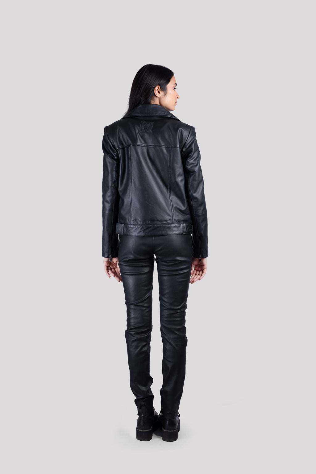 WOMEN LAPEL COLLAR SOLID LEATHER CASUAL JACKET
