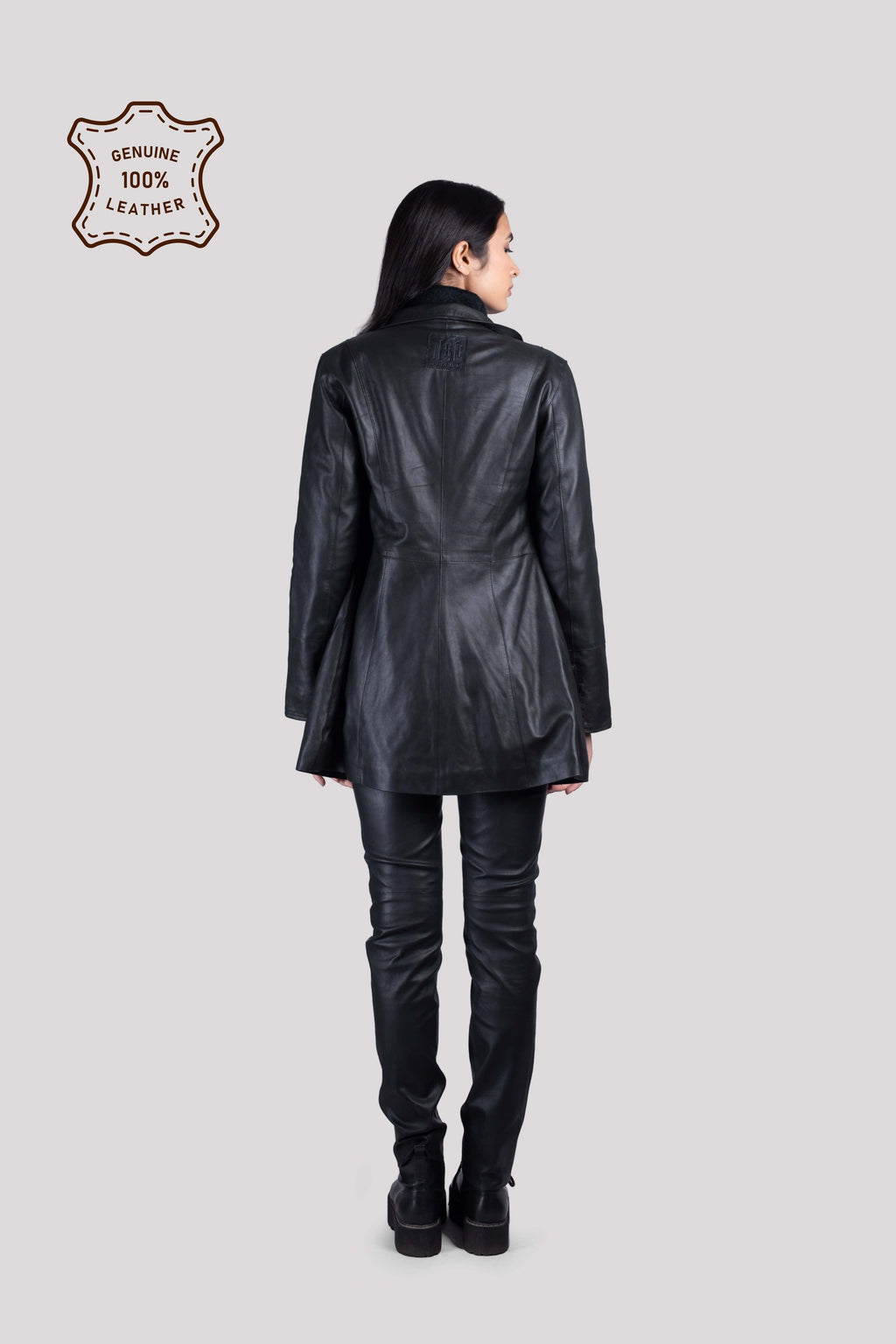 LADIES LEATHER LONG COAT WITH HAND STITCH ON LEATHER