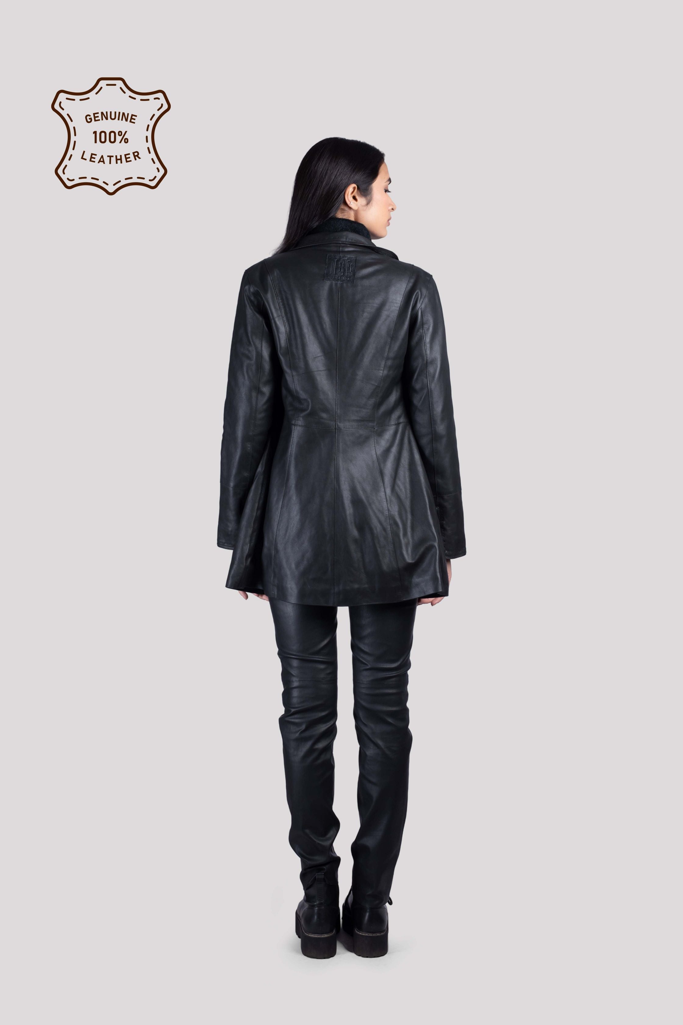 LADIES LEATHER LONG COAT WITH HAND STITCH ON LEATHER
