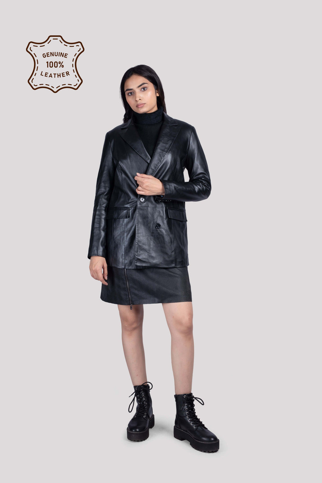 LADIES LEATHER DOUBLE BREASTED BLAZER