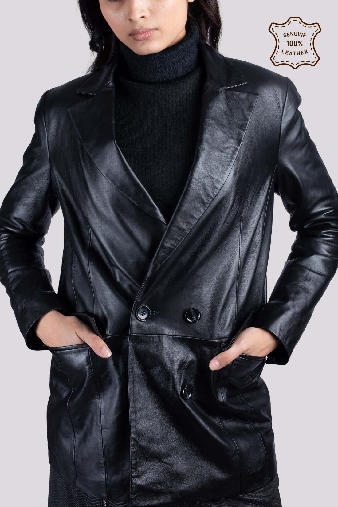LADIES LEATHER DOUBLE BREASTED BLAZER