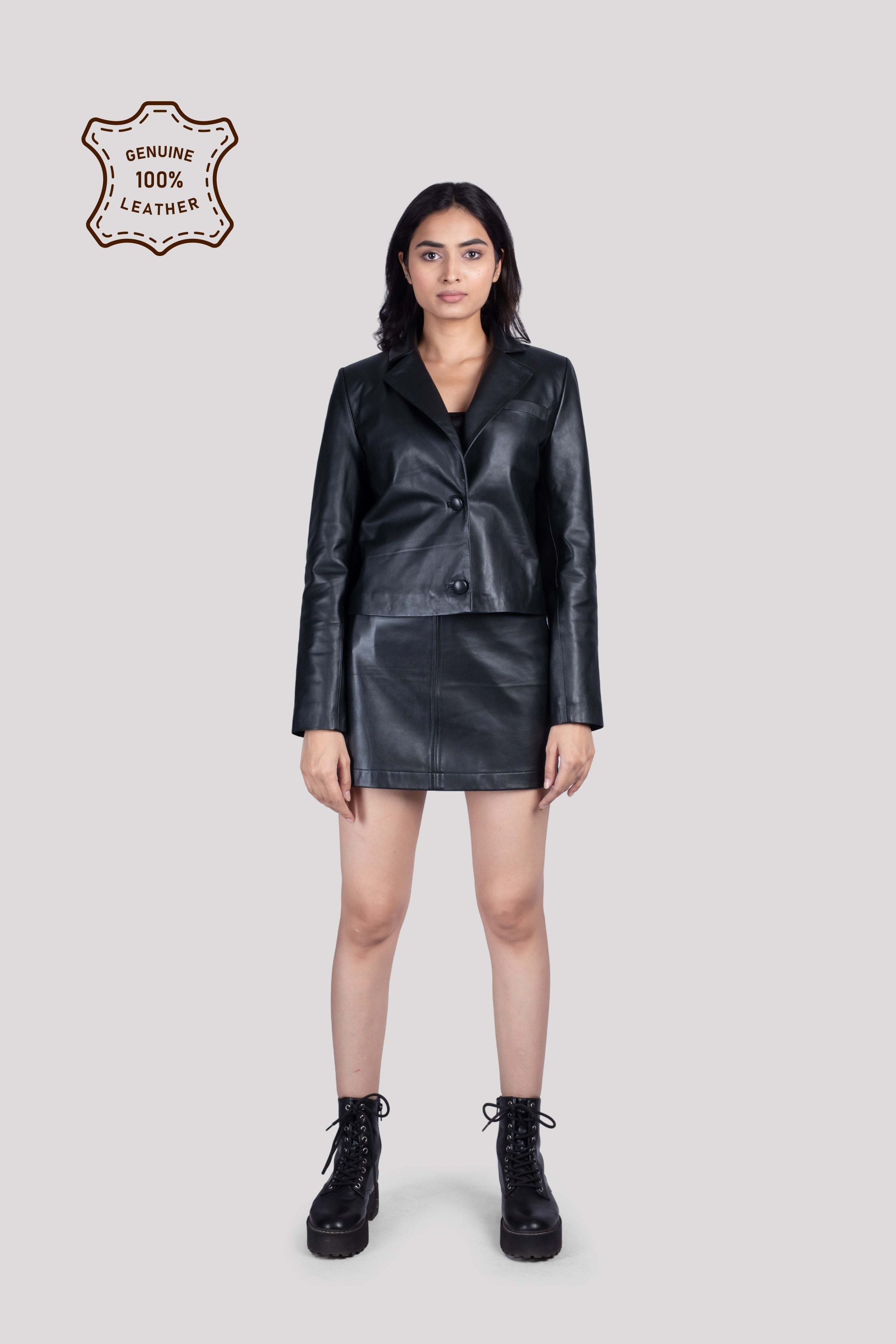 LADIES LEATHER SHORT BLAZER