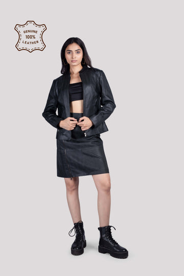 LADIES LEATHER SKIRT WITH PRINT ON LEATHER