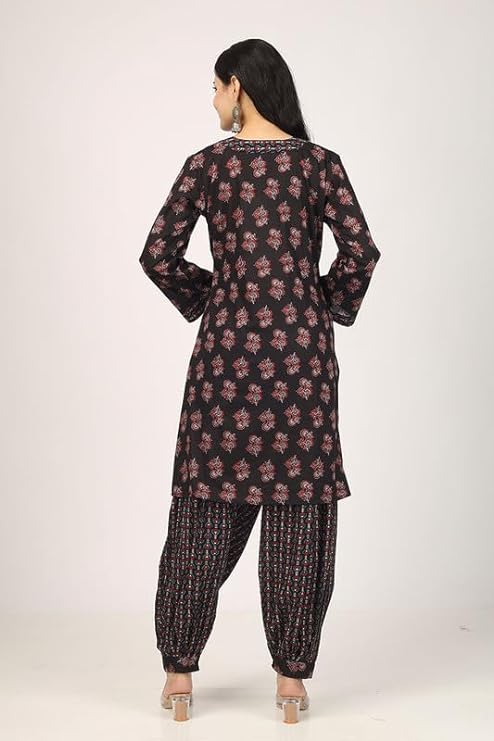 Floral Black Kurta Pyjama Set