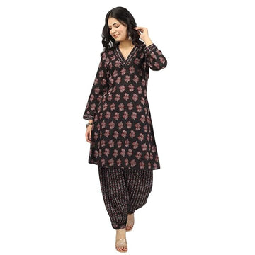 Floral Black Kurta Pyjama Set