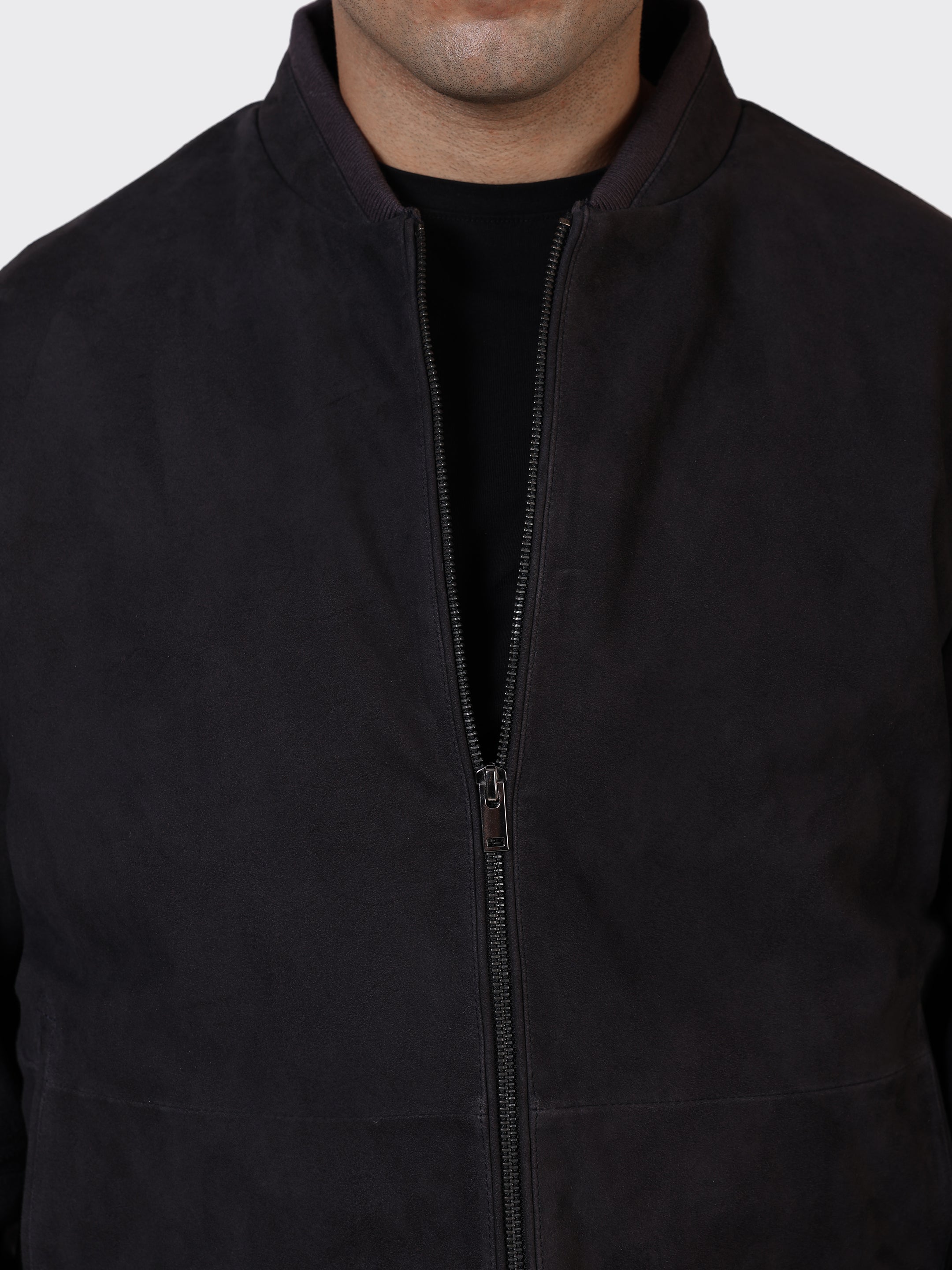 MENS COLLEGE SUEDE LEATHER JACKET-NAVY