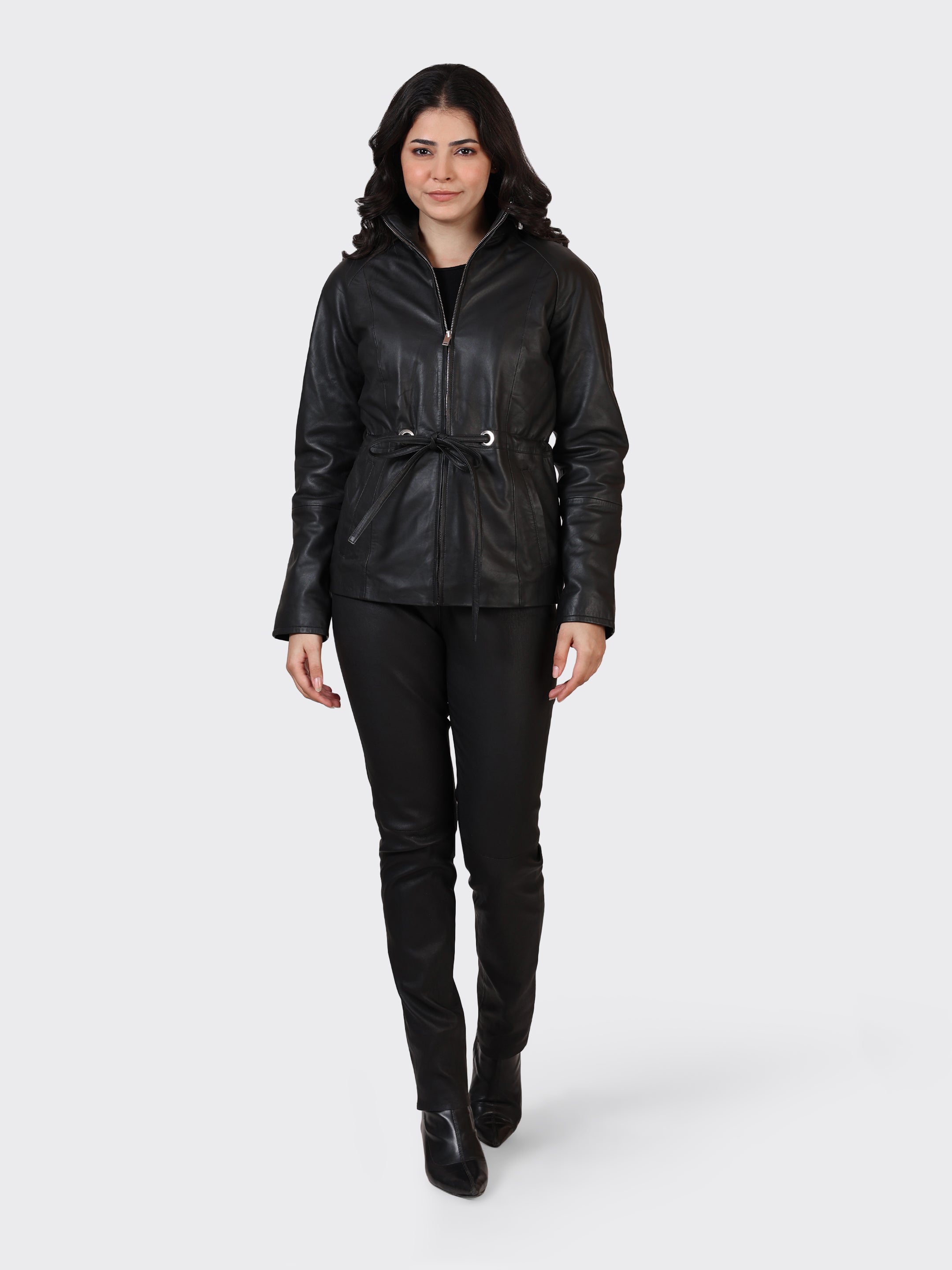 LADIES LEATHER JACKET-BLACK