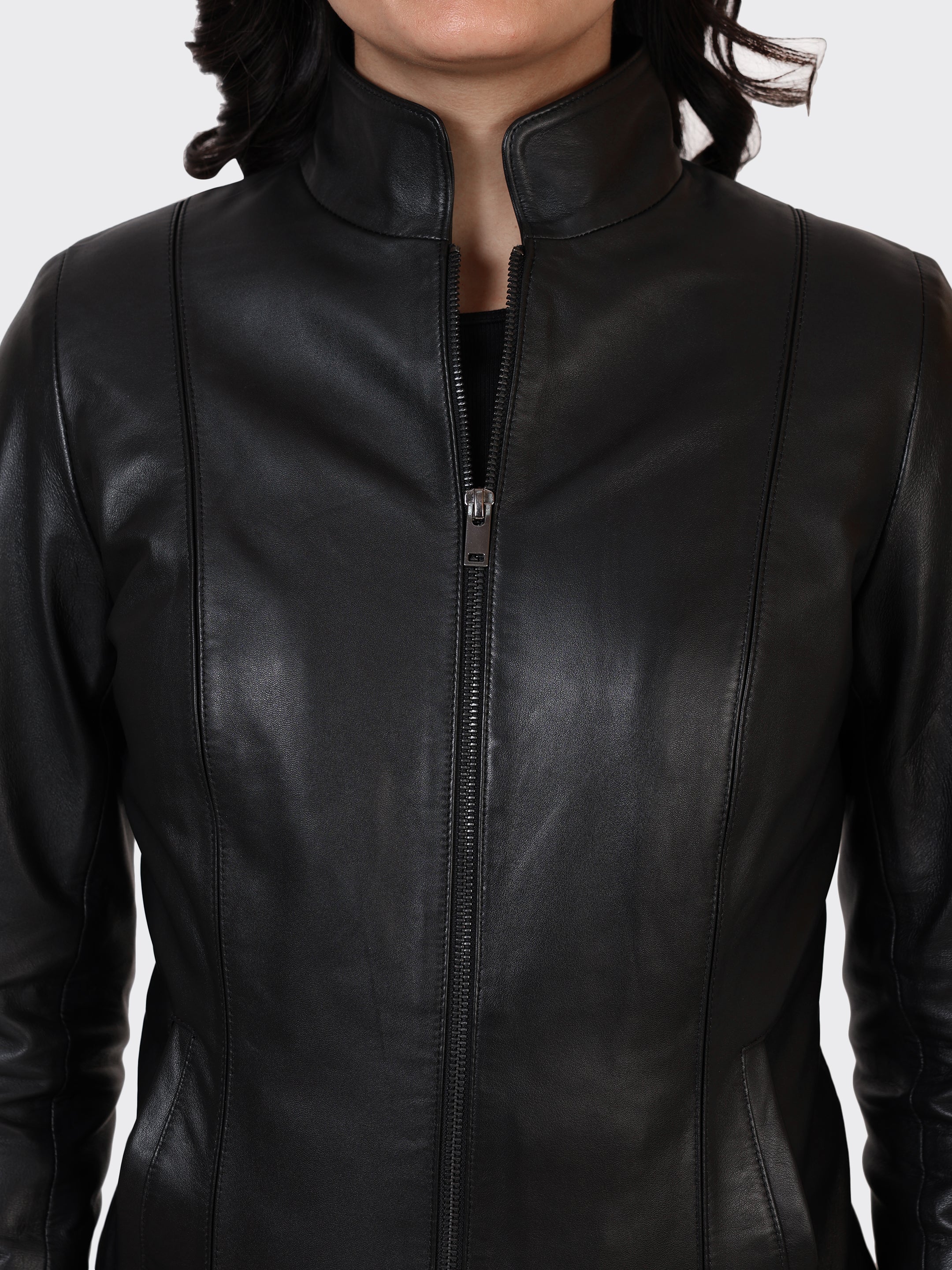 LADIES LEATHER JACKET-BLACK