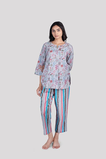 WOMEN SOFT COTTON FLORAL PRINT NIGHT SUIT SET