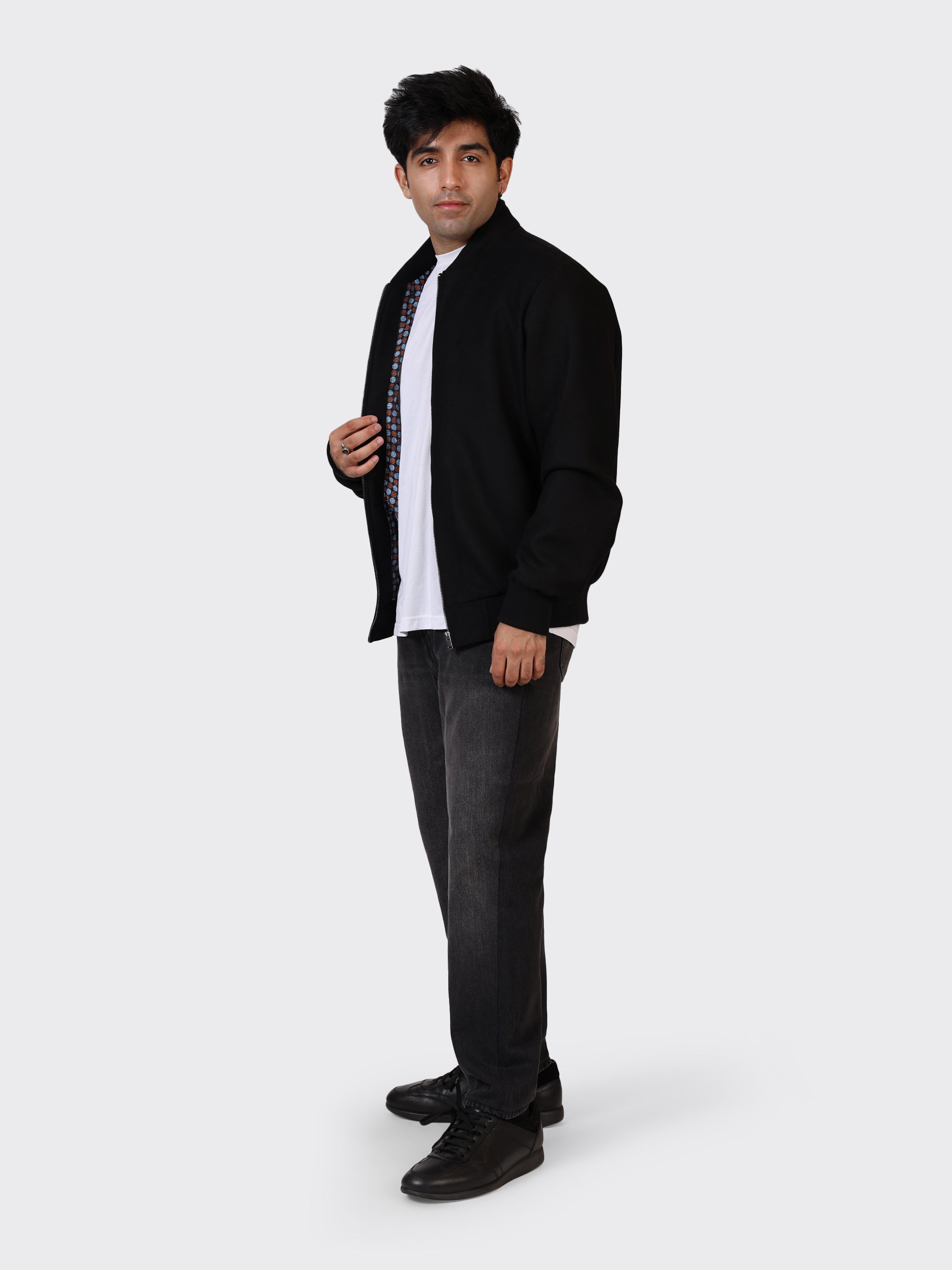 MENS COLLEGE WOOLLEN JACKET-BLACK
